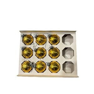 Shiny‎ Brite Vintage Christmas Ornaments Gold Glass Ball Set 9 Made in USA